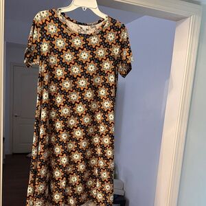 LuLaRoe Starburst Pattern Mini Dress - Black, White, Orange